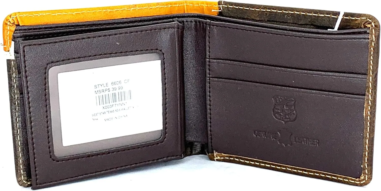 Coffee Leather Wallet With Bull Rider Concho