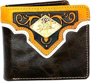 Coffee Leather Wallet With Bull Rider Concho