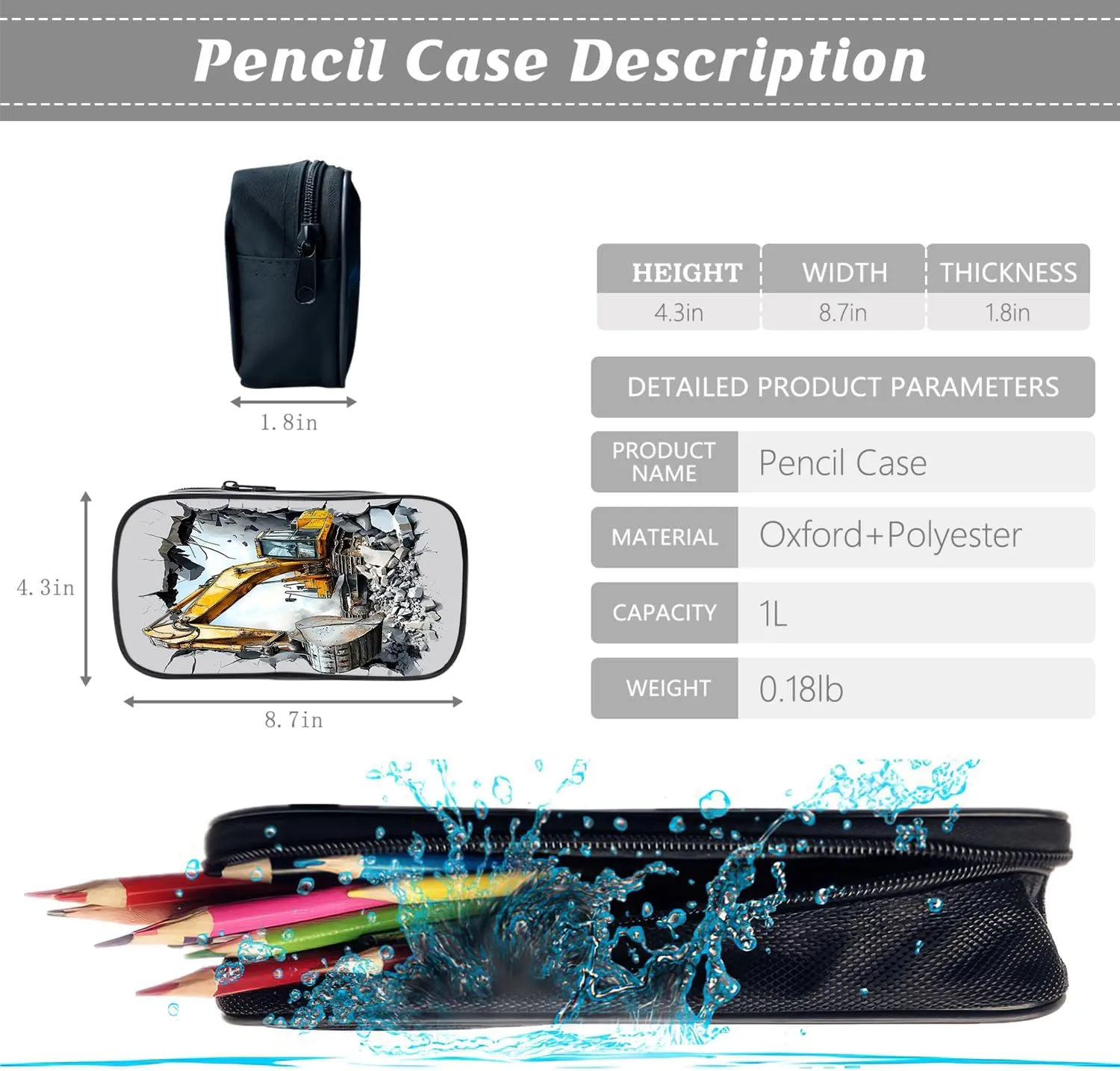 Construction Backpack Excavator Kids Schoolbag with Lunch Box Bag Pencil Bag 3pcs Bookbag Sets for Boys Girls