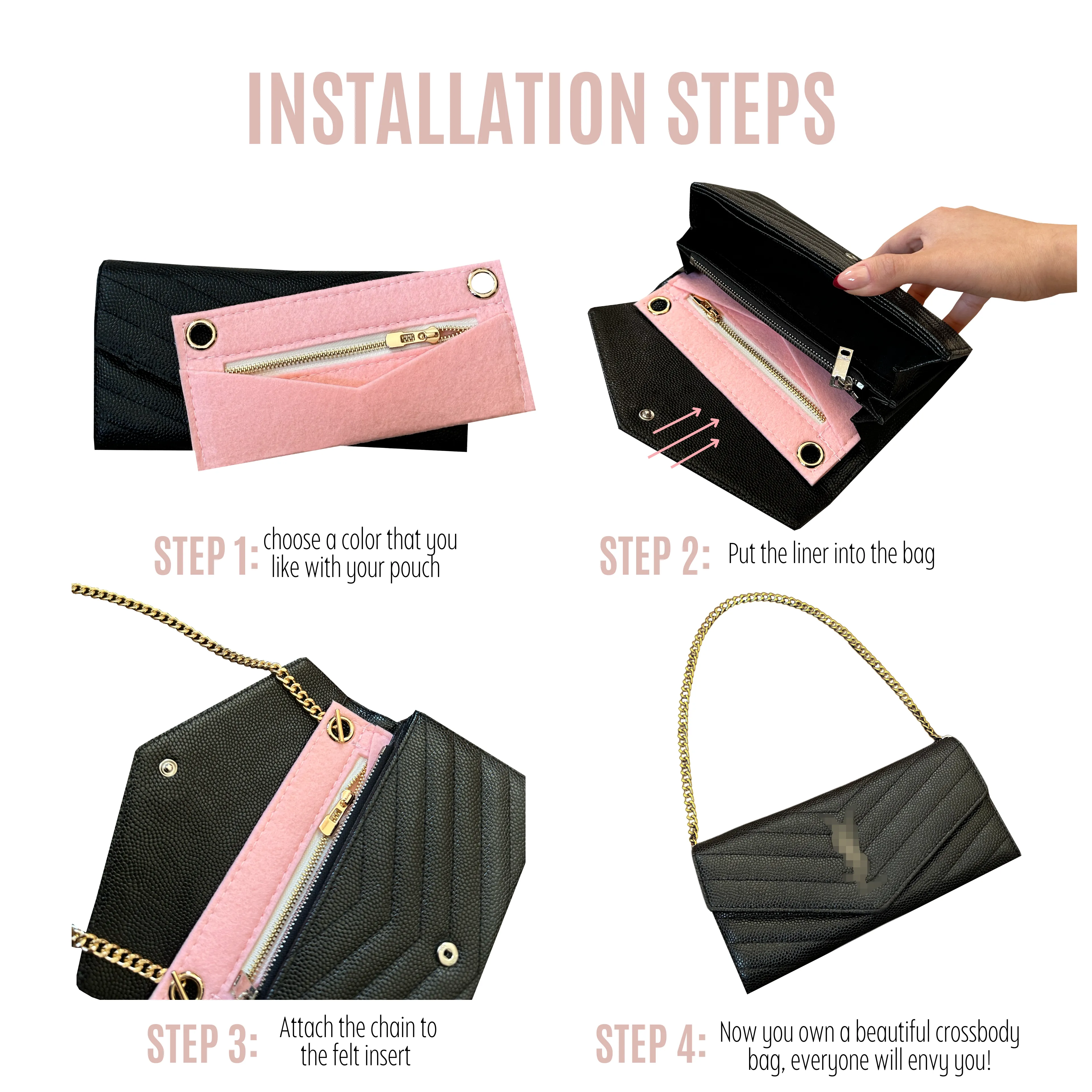 Conversion Kit for Cassandre Large Flap Wallet | Accessory for YSL Swing | Chanel Strap | Designer Purse Insert | Yves Saint Laurent Handbag Strap | Bag Insert Organizer | Yves Saint Laurent Swing Strap | Luxury Bag Accessory | Bag Protector”