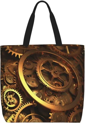 Cool Steampunk Gears Tote Bag for Women Hobo Handbags with Zipper Large Shoulder Bag Shopping Bags Travel Purse