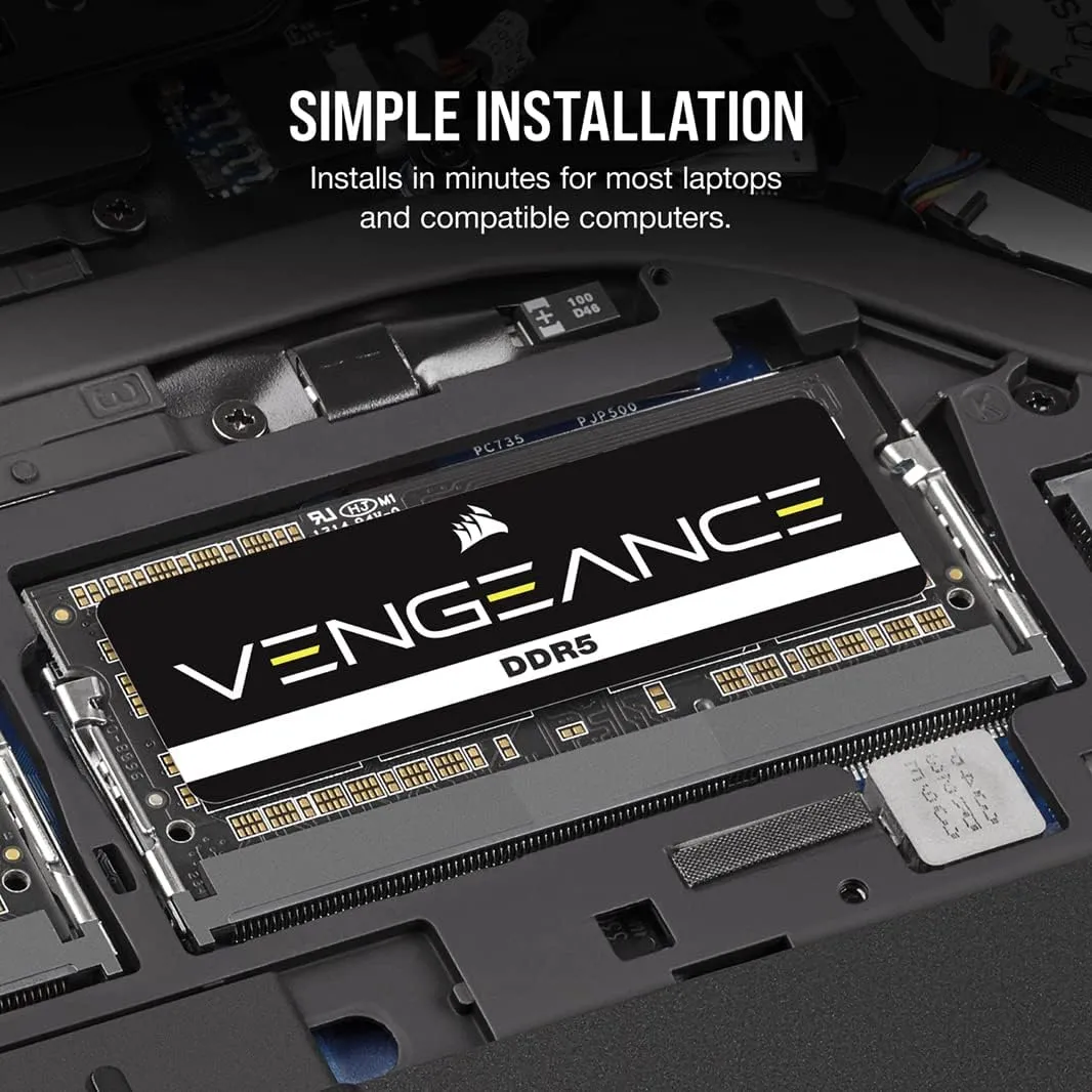 CORSAIR Vengeance SODIMM DDR5 RAM 24GB (1x24GB) 4800MHz CL40 Intel XMP iCUE Compatible Computer Memory - Black (CMSX24GX5M1A4800C40)