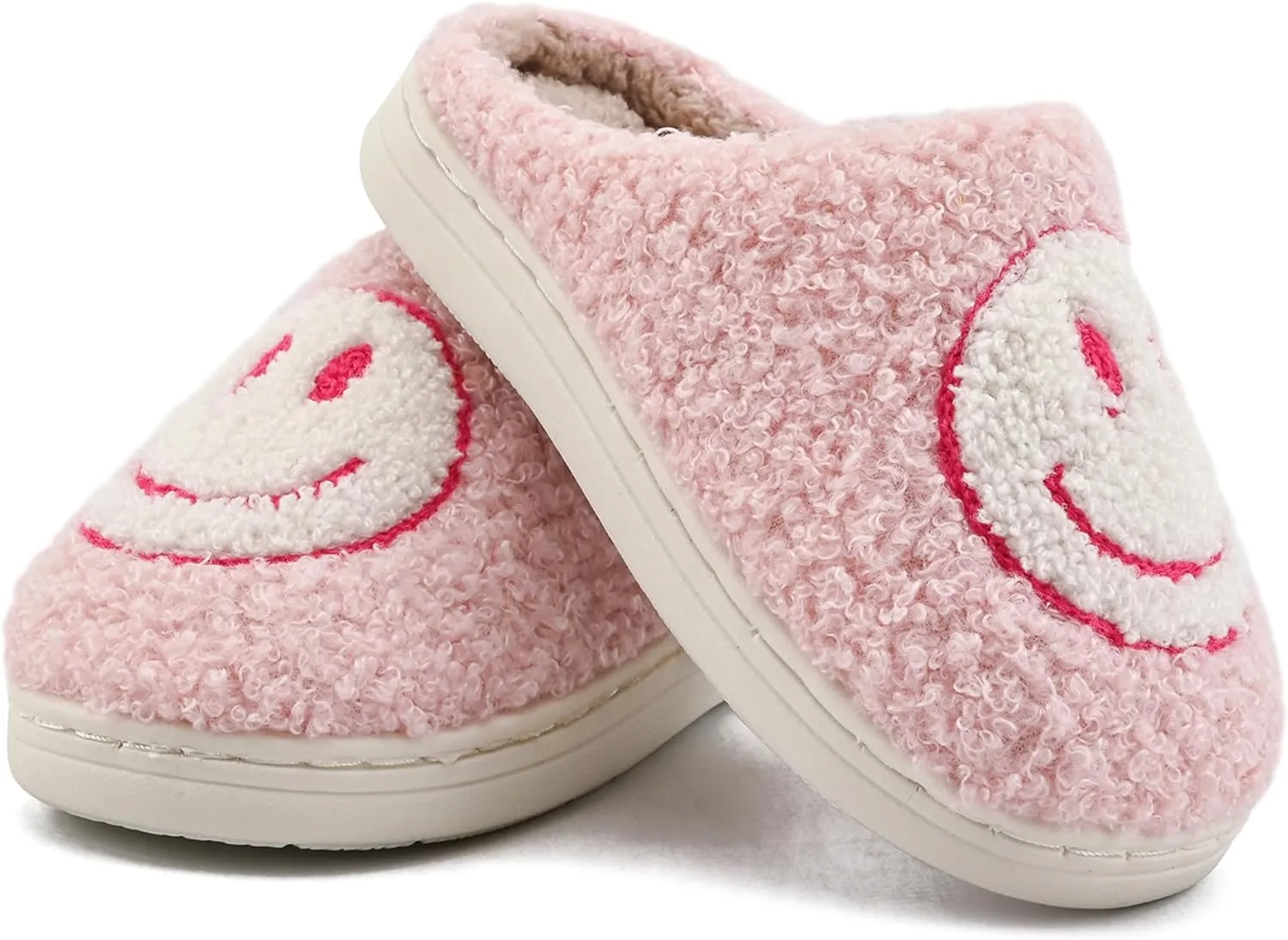 COVS Cute Kids Smile Face Slippers for Girls Boys Soft Plush Non-Slip Toddler House Slippers Little kids smile slippers Indoor Outdoor