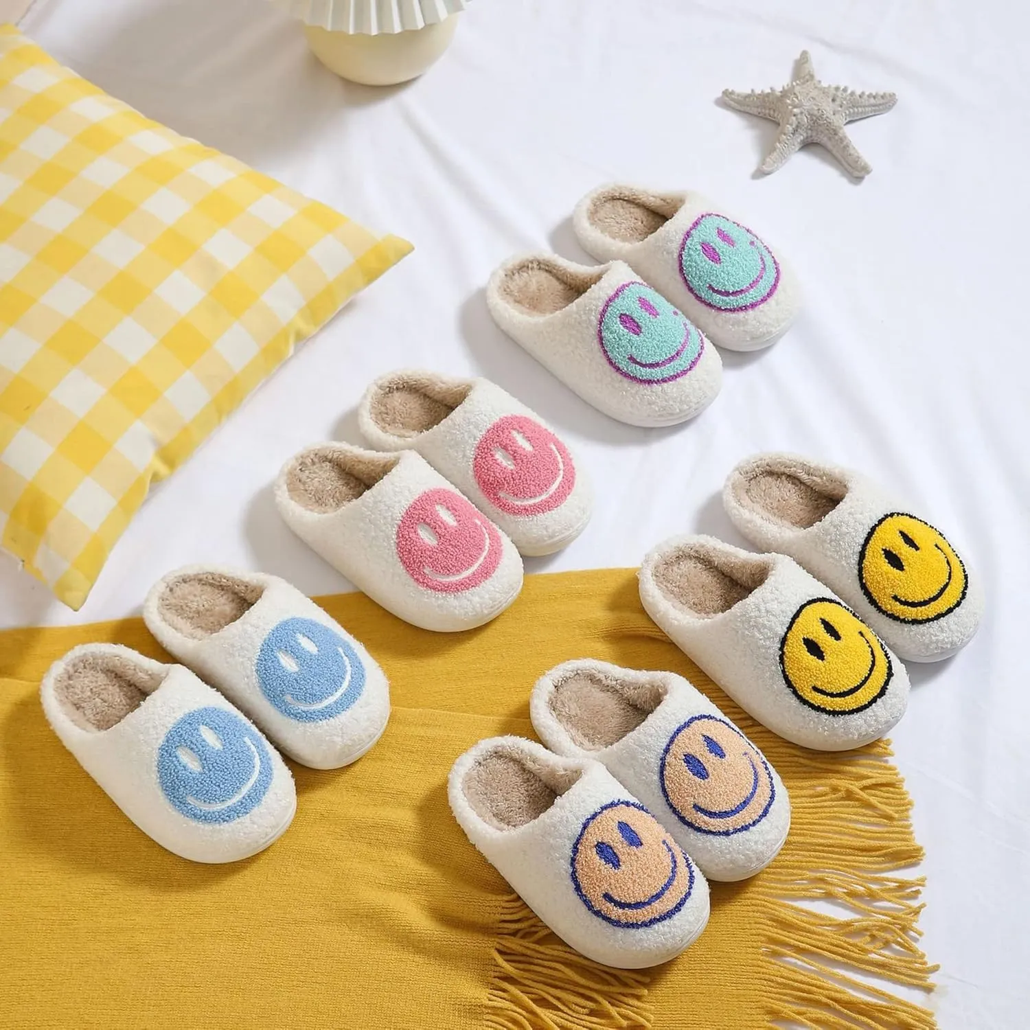 COVS Cute Kids Smile Face Slippers for Girls Boys Soft Plush Non-Slip Toddler House Slippers Little kids smile slippers Indoor Outdoor