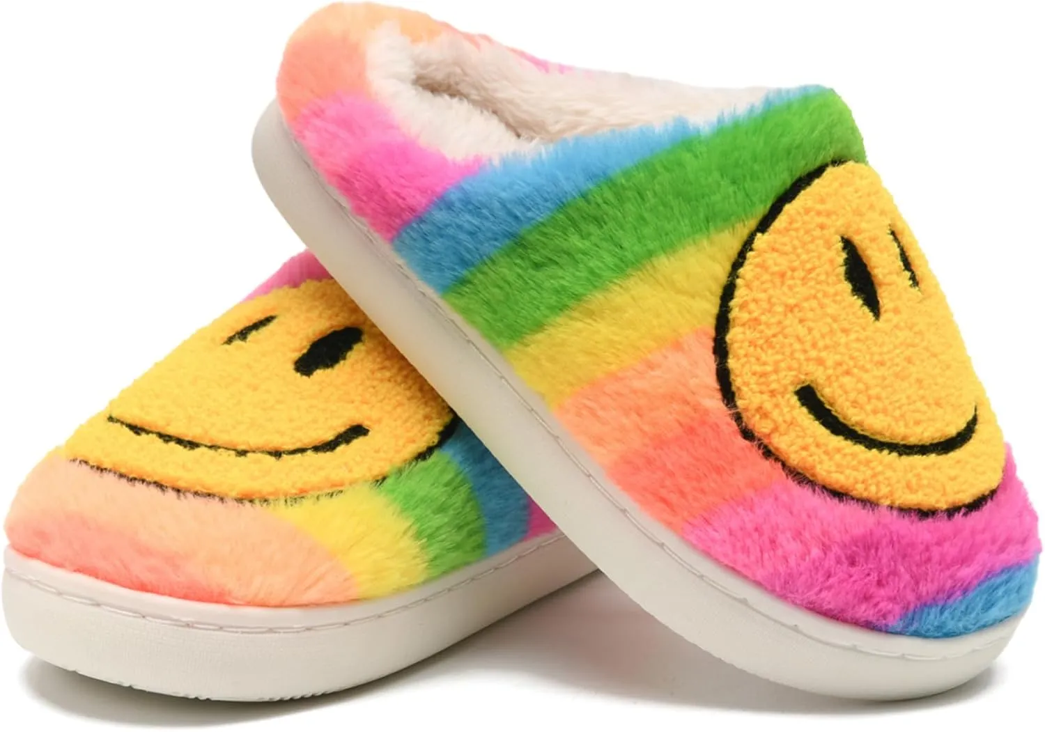 COVS Cute Kids Smile Face Slippers for Girls Boys Soft Plush Non-Slip Toddler House Slippers Little kids smile slippers Indoor Outdoor