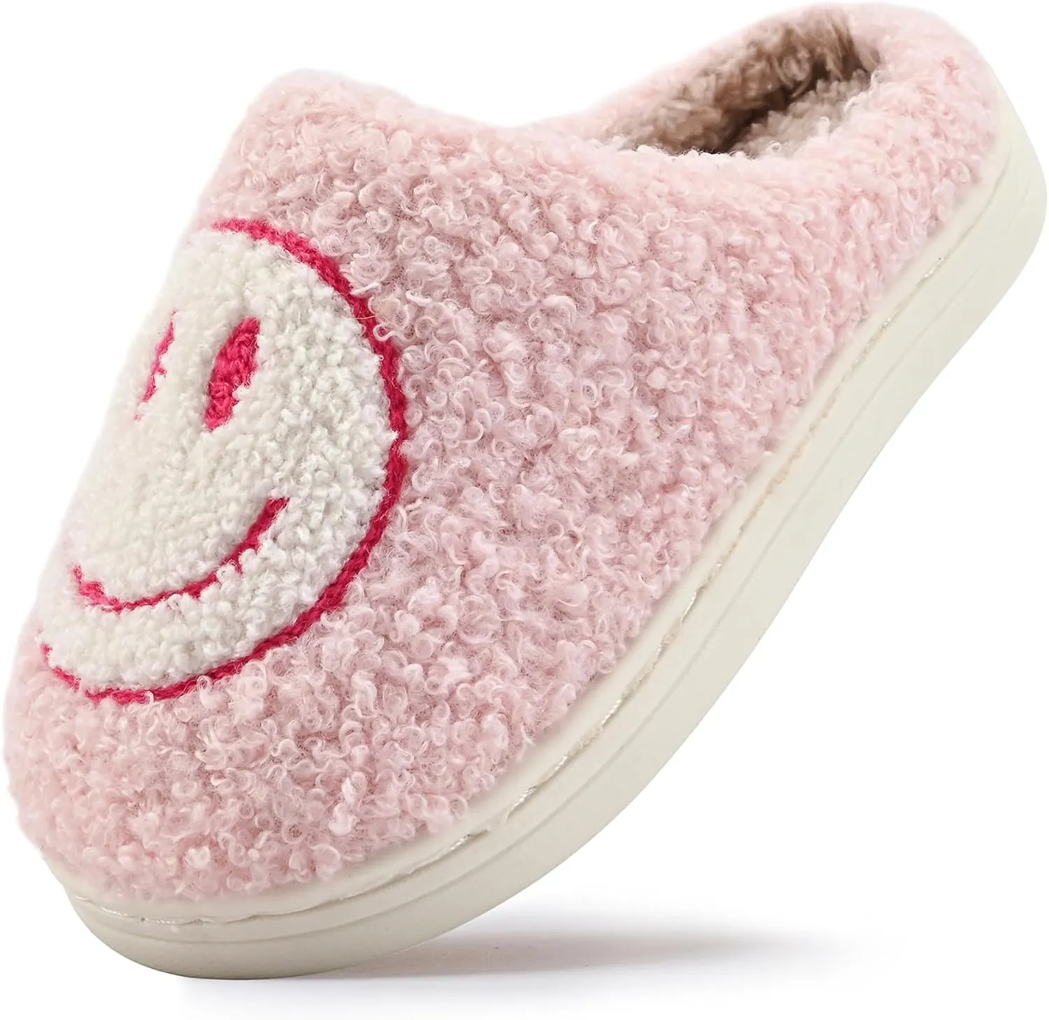 COVS Cute Kids Smile Face Slippers for Girls Boys Soft Plush Non-Slip Toddler House Slippers Little kids smile slippers Indoor Outdoor