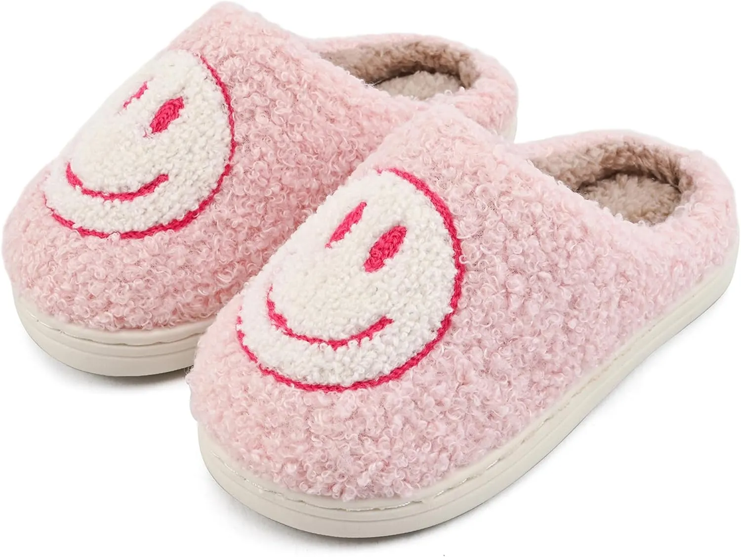 COVS Cute Kids Smile Face Slippers for Girls Boys Soft Plush Non-Slip Toddler House Slippers Little kids smile slippers Indoor Outdoor