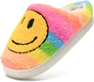COVS Cute Kids Smile Face Slippers for Girls Boys Soft Plush Non-Slip Toddler House Slippers Little kids smile slippers Indoor Outdoor