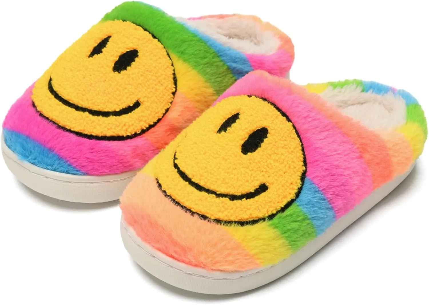 COVS Cute Kids Smile Face Slippers for Girls Boys Soft Plush Non-Slip Toddler House Slippers Little kids smile slippers Indoor Outdoor