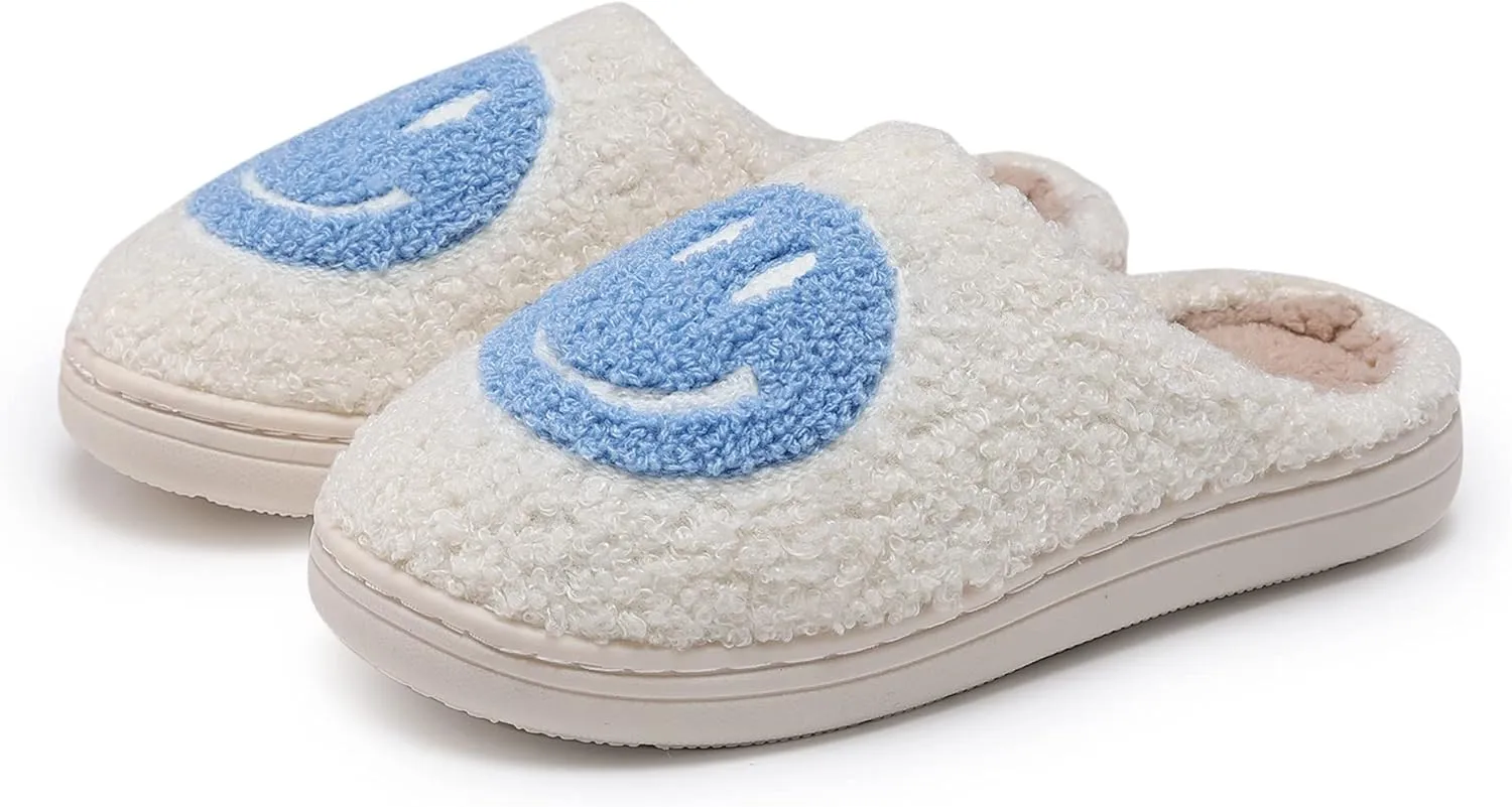 COVS Cute Kids Smile Face Slippers for Girls Boys Soft Plush Non-Slip Toddler House Slippers Little kids smile slippers Indoor Outdoor