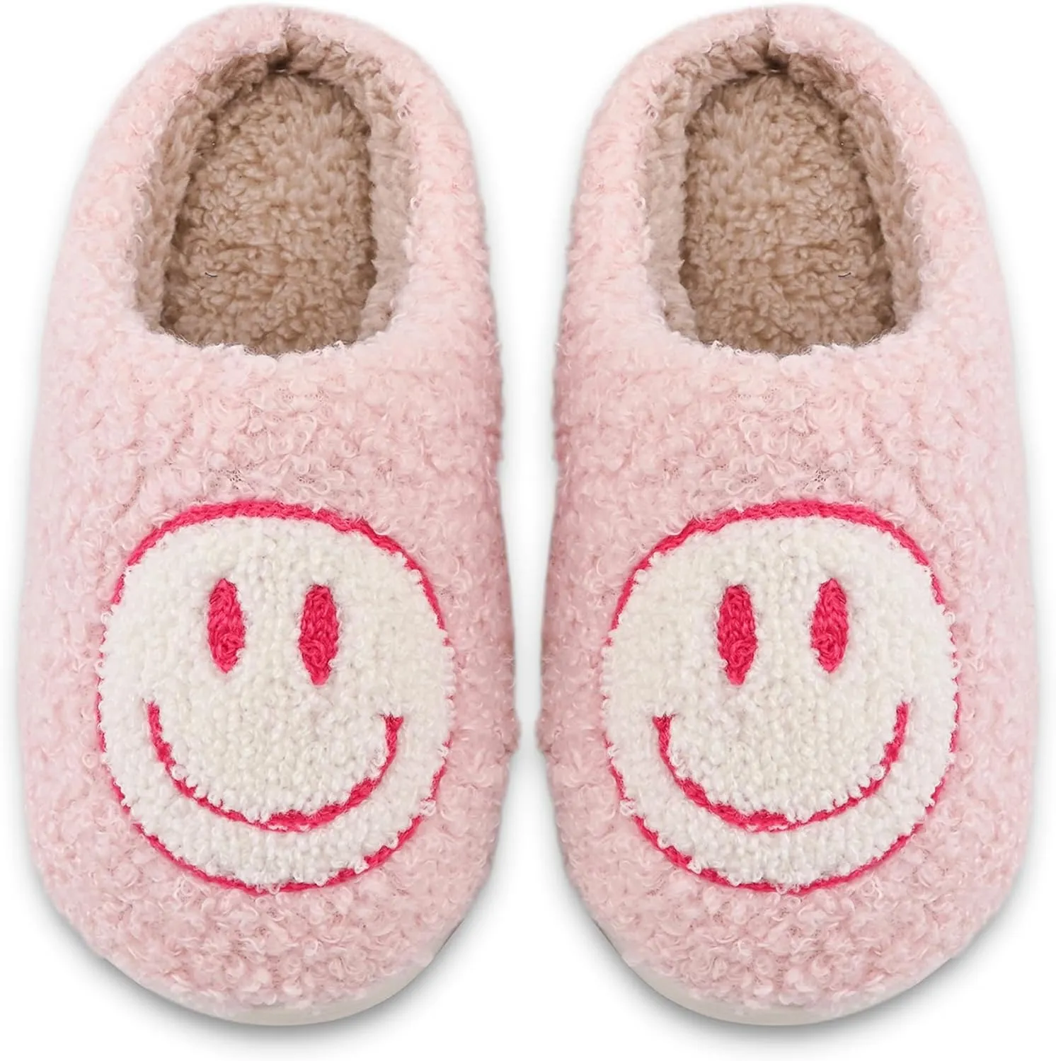 COVS Cute Kids Smile Face Slippers for Girls Boys Soft Plush Non-Slip Toddler House Slippers Little kids smile slippers Indoor Outdoor