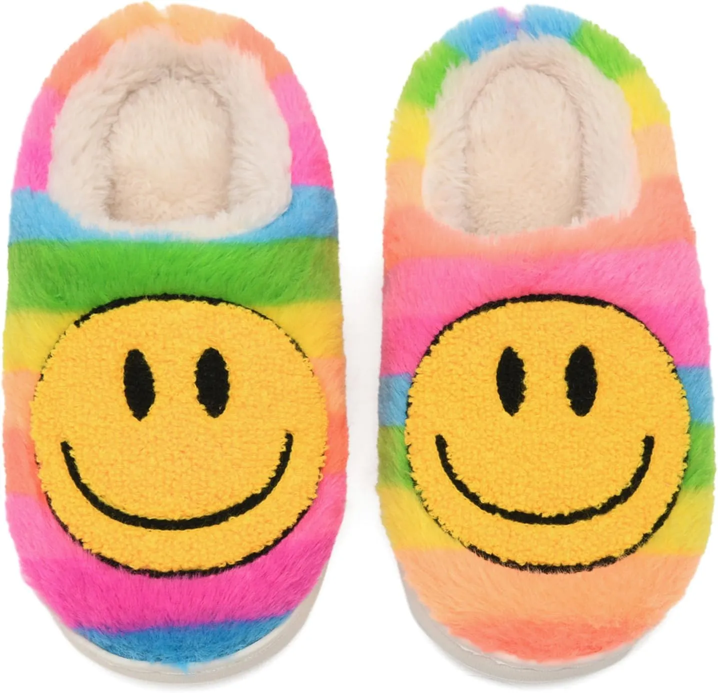 COVS Cute Kids Smile Face Slippers for Girls Boys Soft Plush Non-Slip Toddler House Slippers Little kids smile slippers Indoor Outdoor