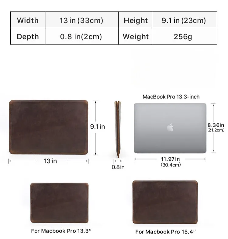 Crazy Horse Leather Laptop Sleeve for MacBook Air M2 13.6"