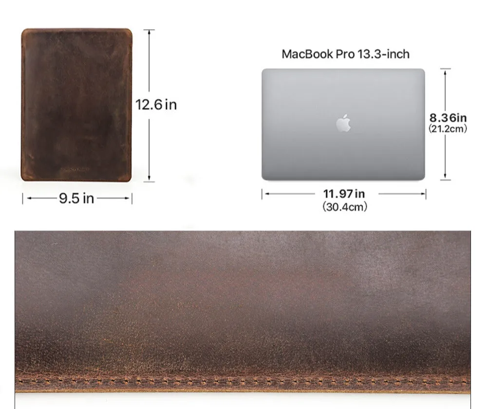Crazy Horse Leather Laptop Sleeve for MacBook Air M2 13.6"