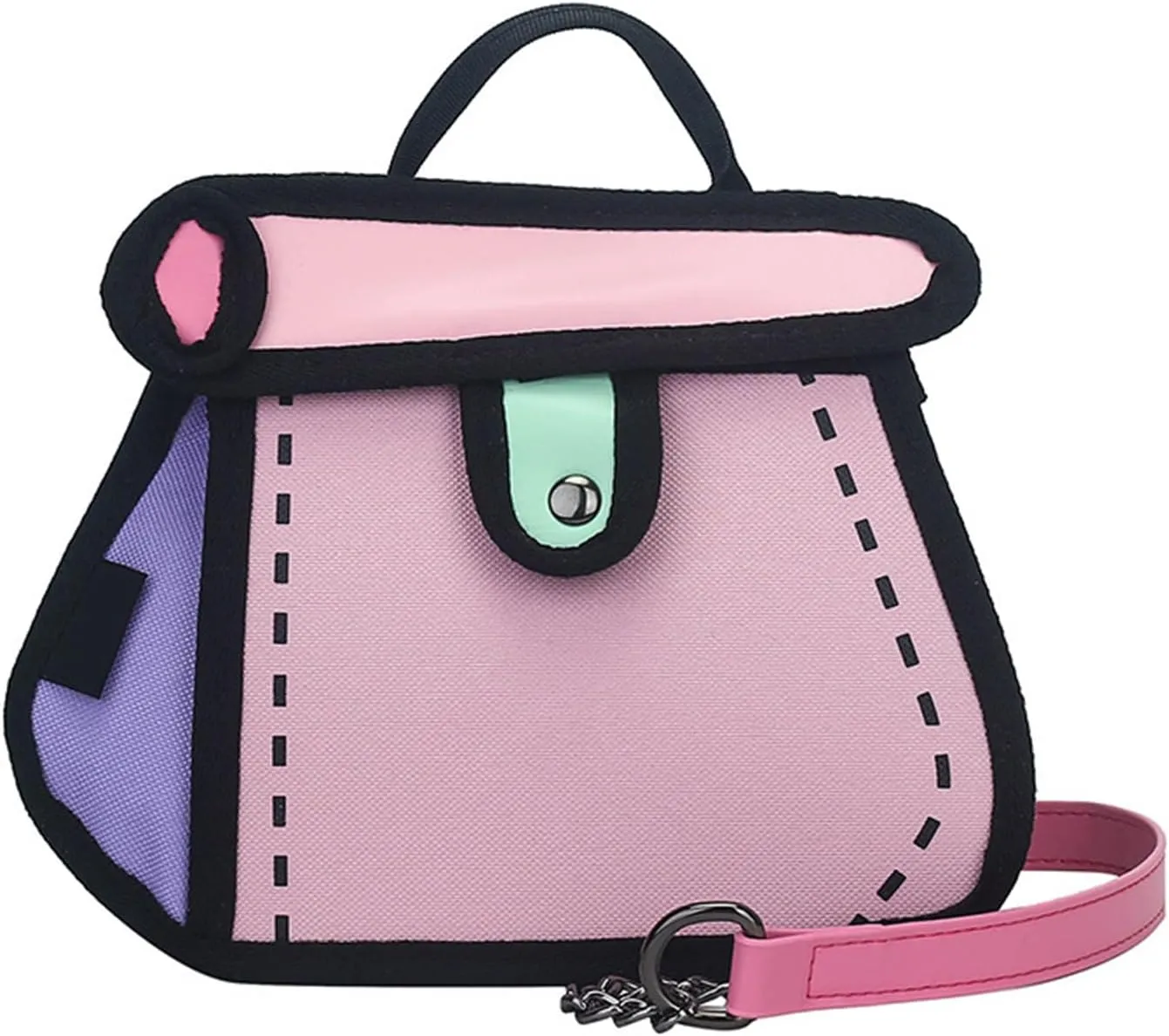 Creative 2D Cartoon Crossbody Bag for Women and Men with Unique Canvas Designs and Chain Strap Stylish Shoulder Bag
