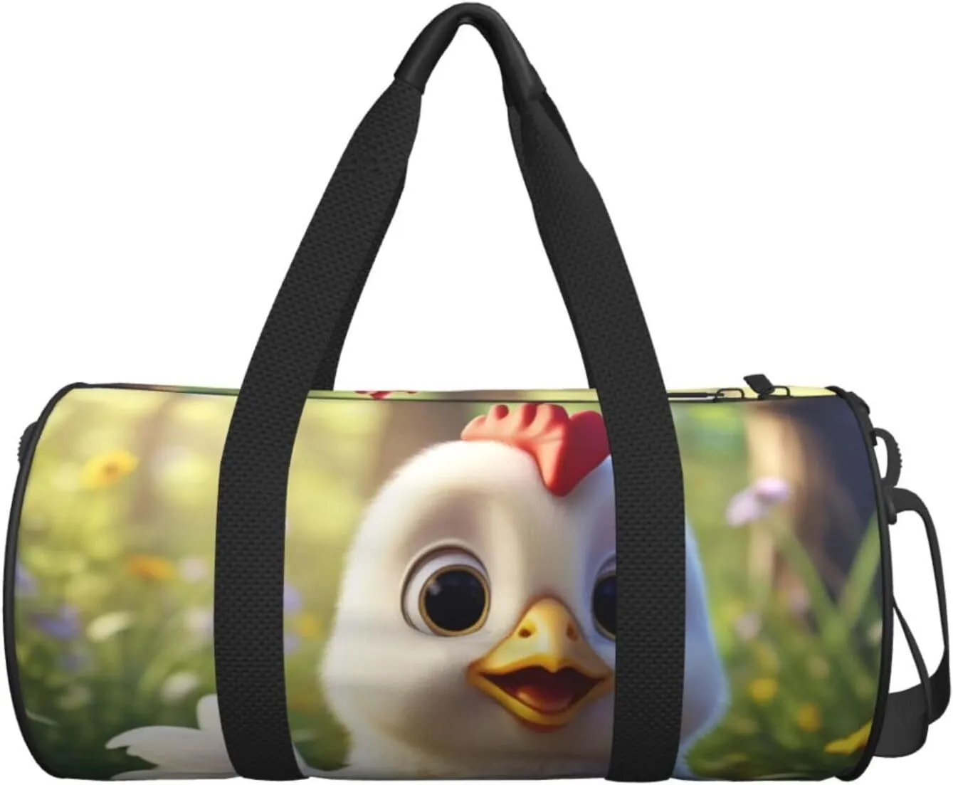 Creative Cartoon Chicken Printed Travel Bag,Round Personal Item Storage bag,Foldie Duffel Bag for Traveling Vacation,Fitness,Sports