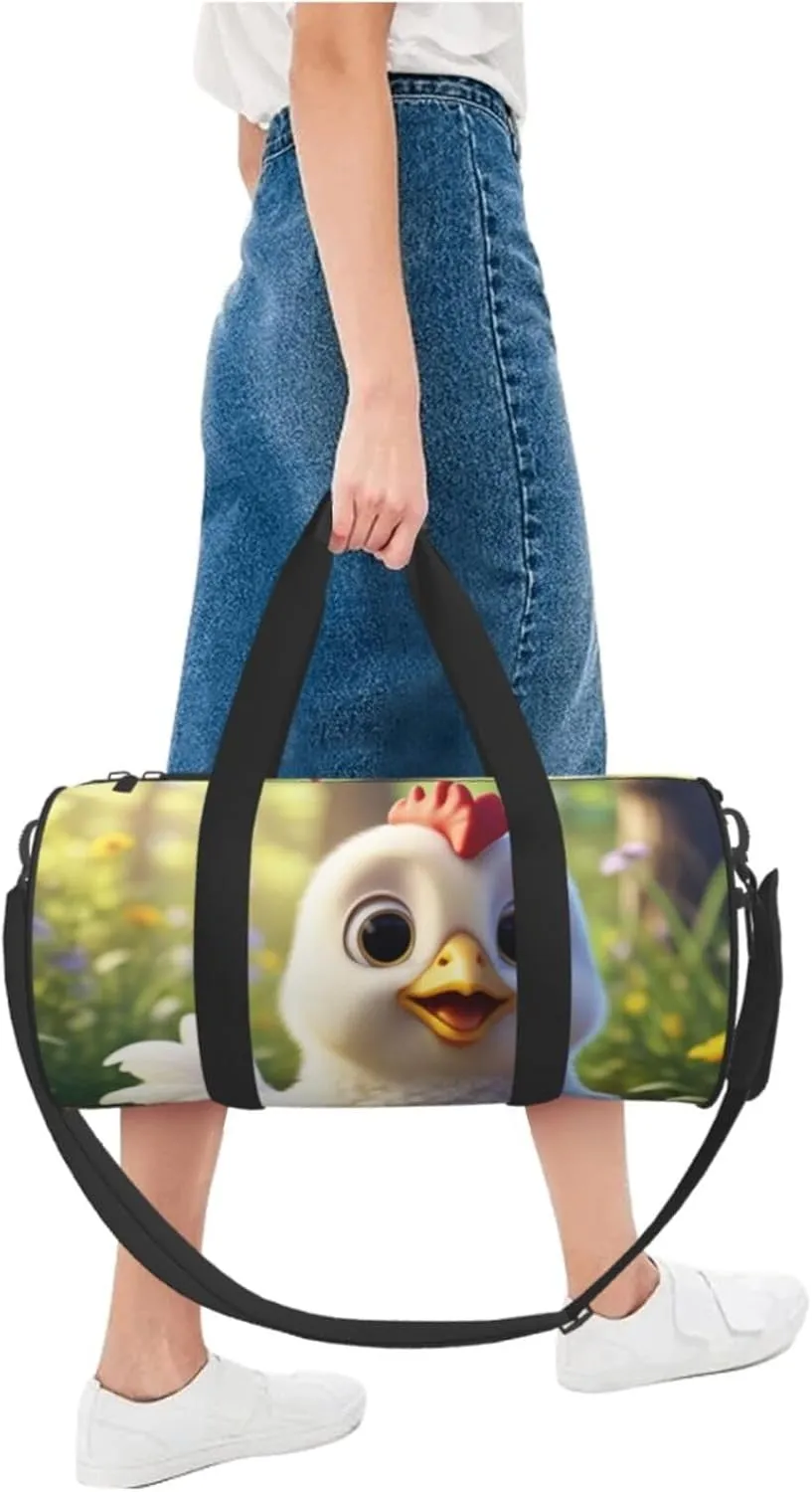 Creative Cartoon Chicken Printed Travel Bag,Round Personal Item Storage bag,Foldie Duffel Bag for Traveling Vacation,Fitness,Sports
