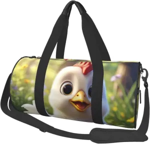 Creative Cartoon Chicken Printed Travel Bag,Round Personal Item Storage bag,Foldie Duffel Bag for Traveling Vacation,Fitness,Sports