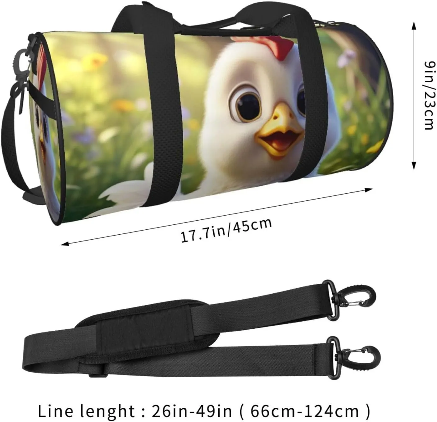 Creative Cartoon Chicken Printed Travel Bag,Round Personal Item Storage bag,Foldie Duffel Bag for Traveling Vacation,Fitness,Sports