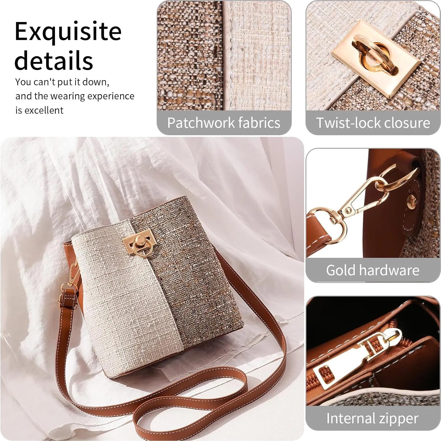 Cross Body Purse for Woman Trendy,Crossbody Bucket Bags-PU Leather with Adjustable Shoulder Strap, Multiple Pockets