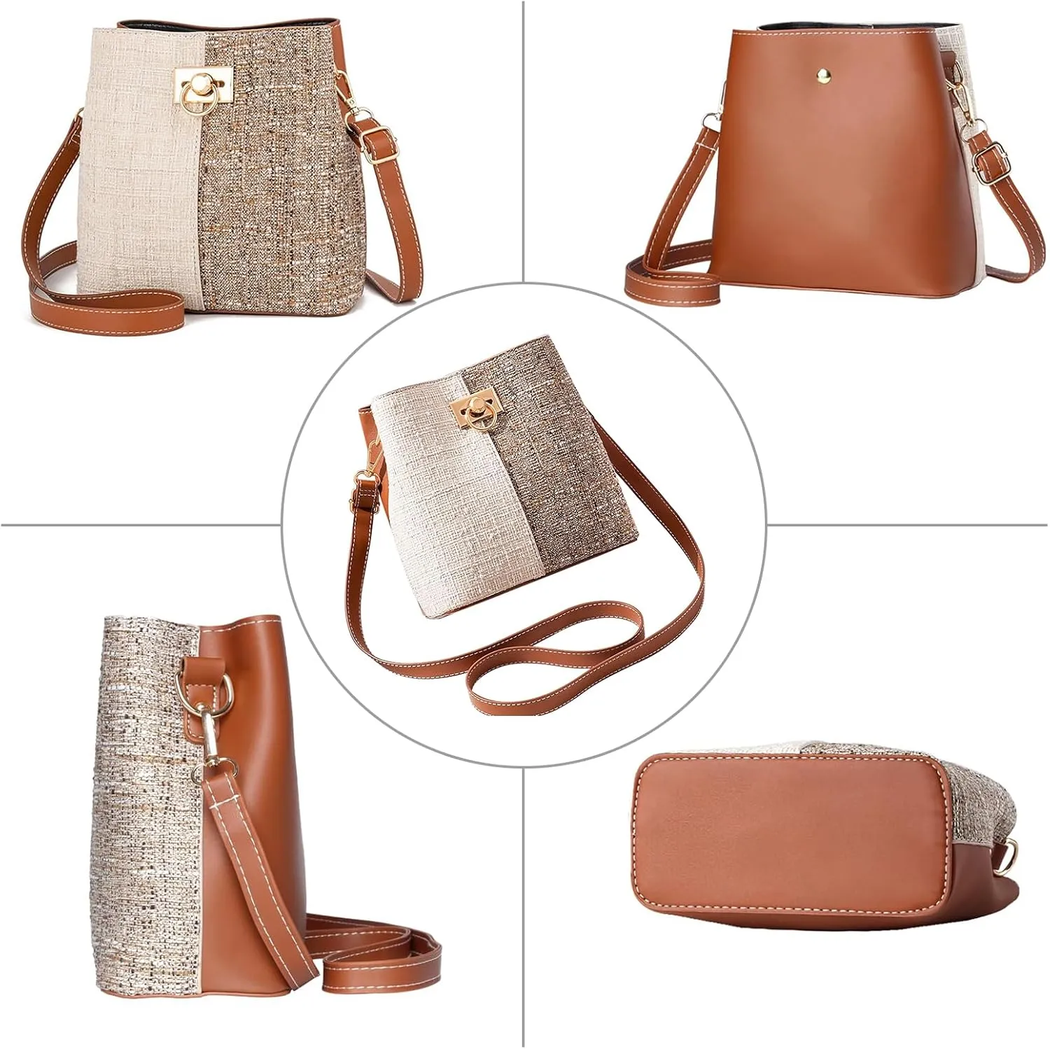Cross Body Purse for Woman Trendy,Crossbody Bucket Bags-PU Leather with Adjustable Shoulder Strap, Multiple Pockets