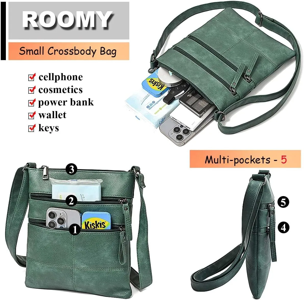Crossbody Bag for Women, Crossbody Purse Cell Phone Wallet Purses Should Bag,PU Leather Sling Bag with Pockets
