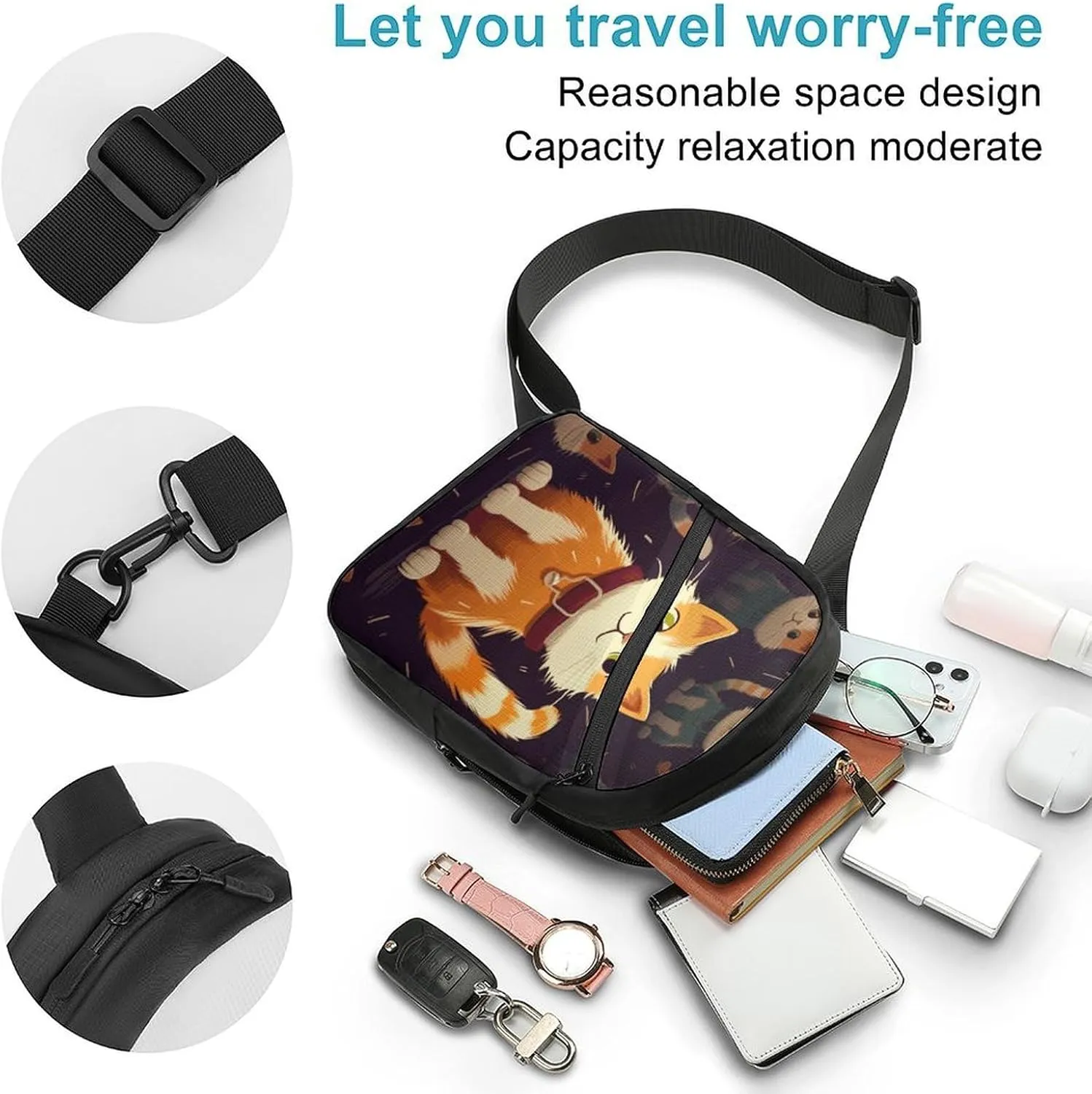 Crossbody Bag for Women Men Chest Bag Cartoon Santa Claus Sling Bag Crossbody Shoulder Bag Sling Backpack