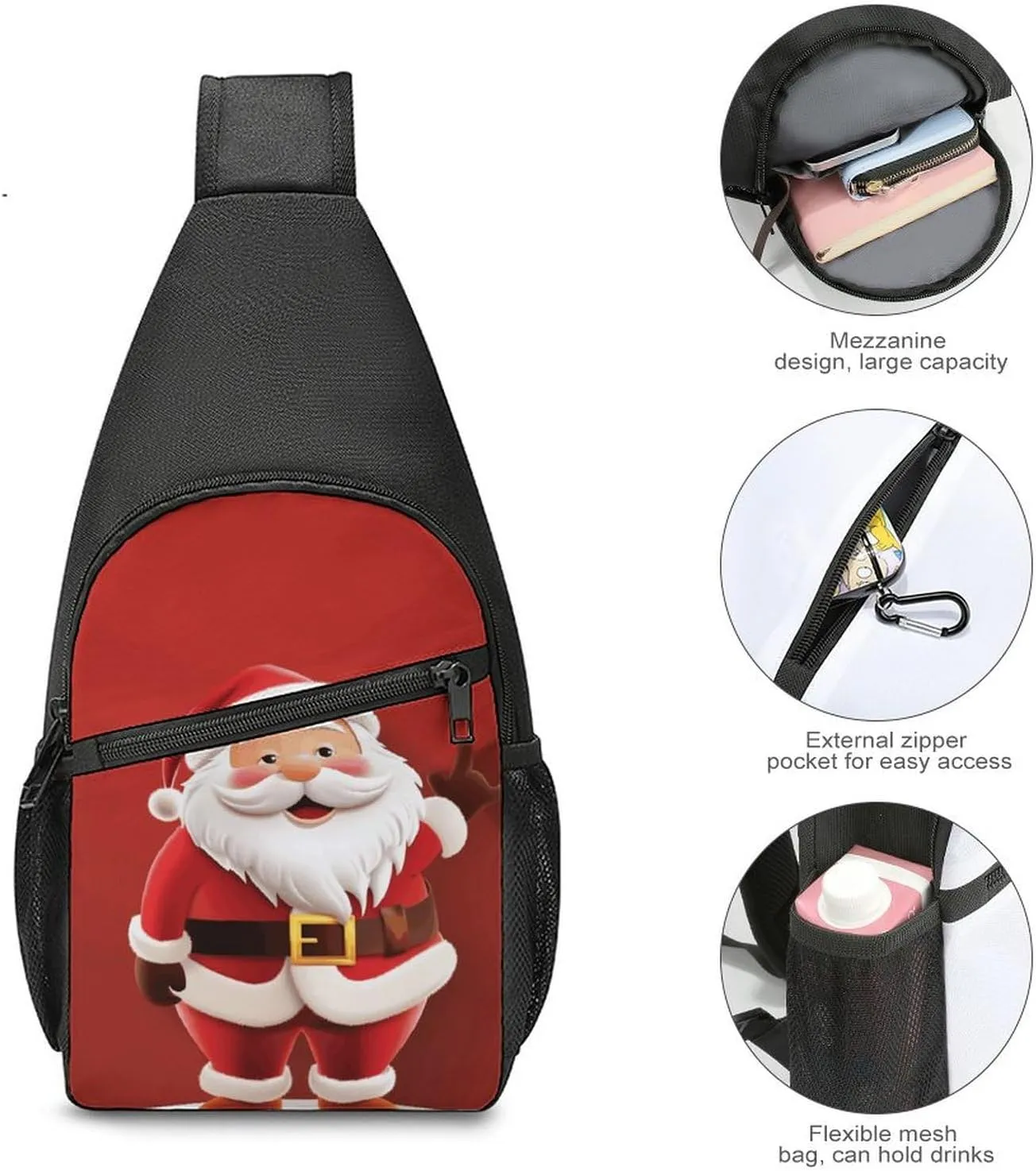 Crossbody Bag for Women Men Sling Bag Cartoon Santa Claus Chest Bag Crossbody Adjustable Shoulder Bag