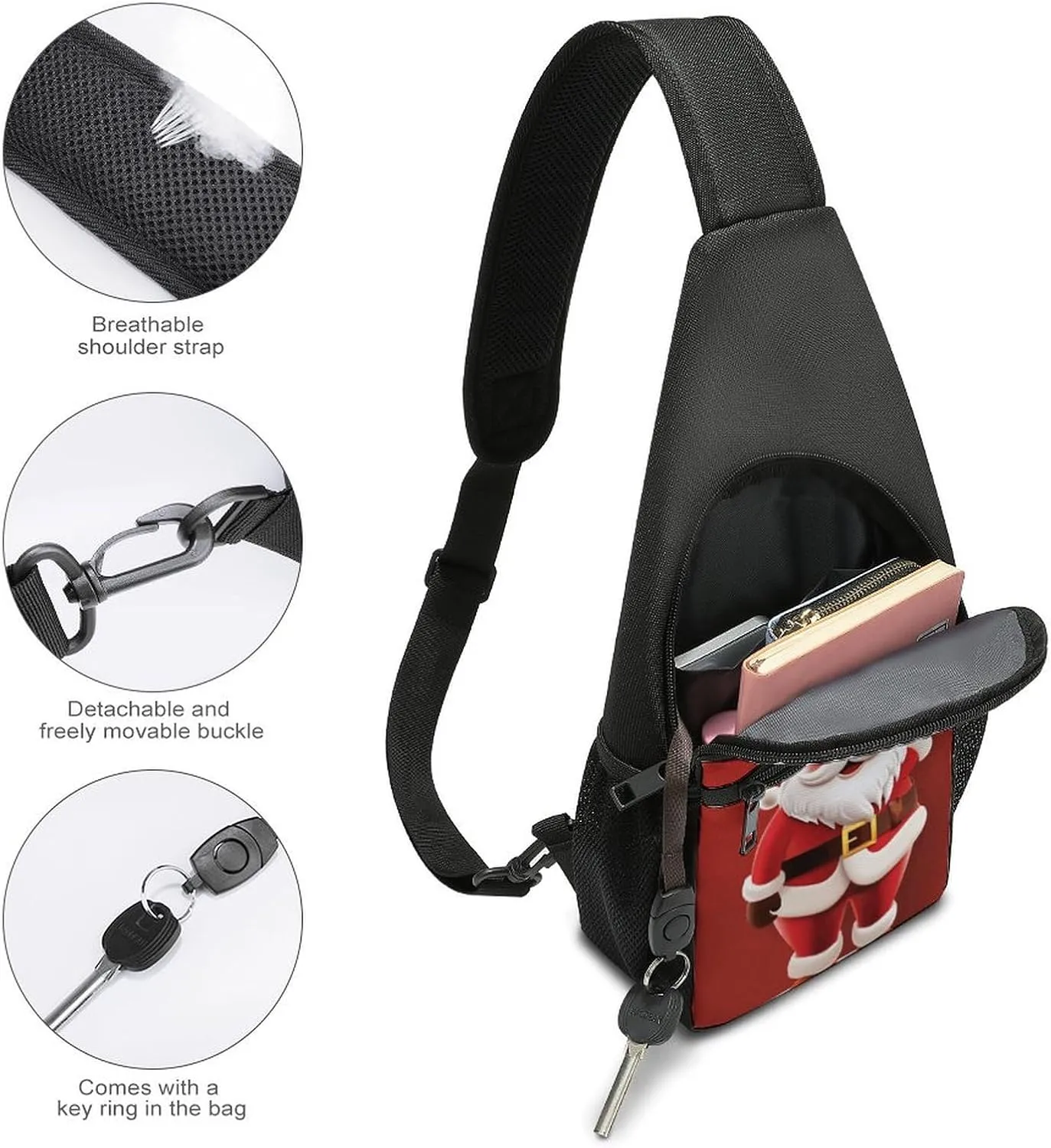 Crossbody Bag for Women Men Sling Bag Cartoon Santa Claus Chest Bag Crossbody Adjustable Shoulder Bag