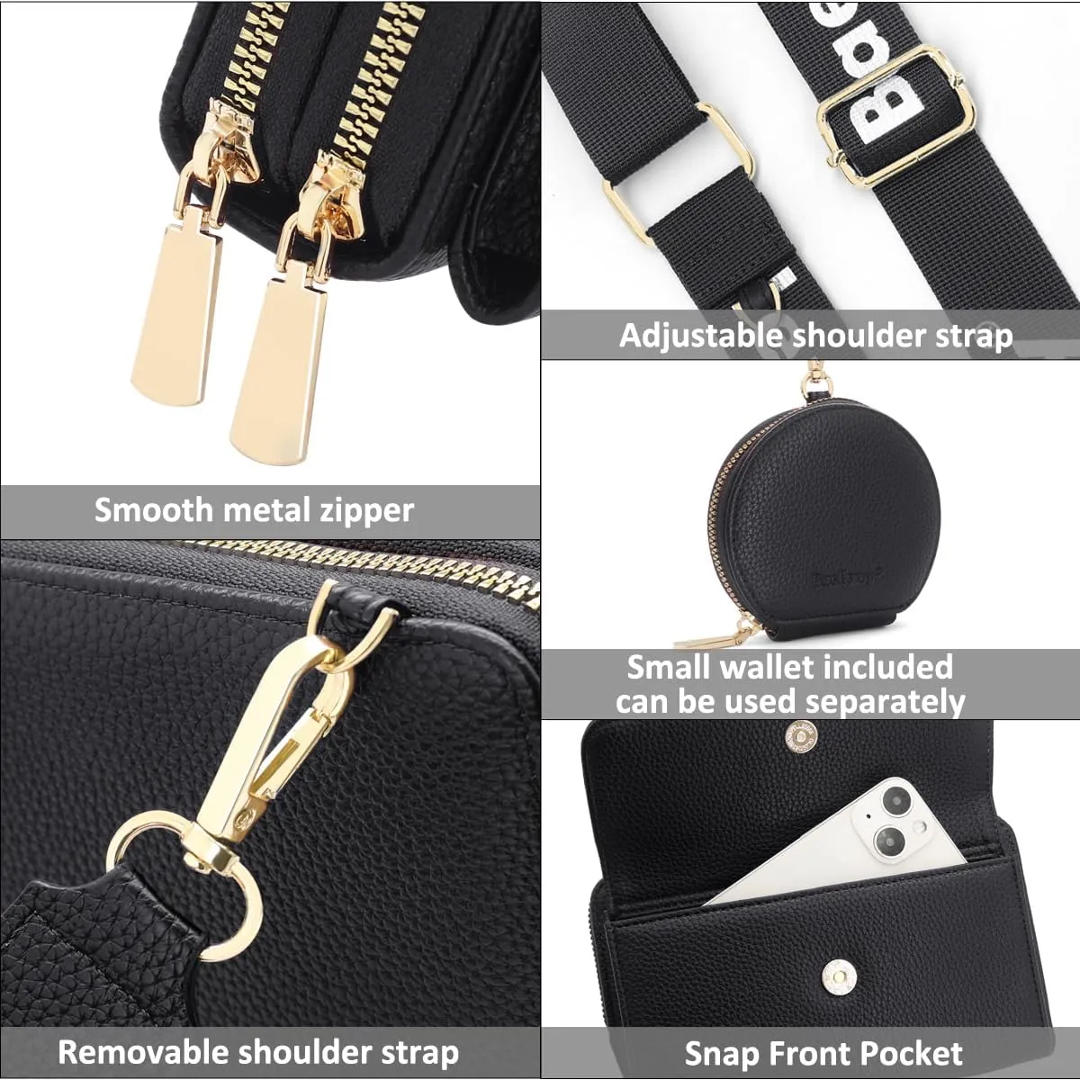 Crossbody Bag for Women Small Shoulder Handbag Leather Cell Phone Purse Wristlet Clutch Wallet with Card Slots