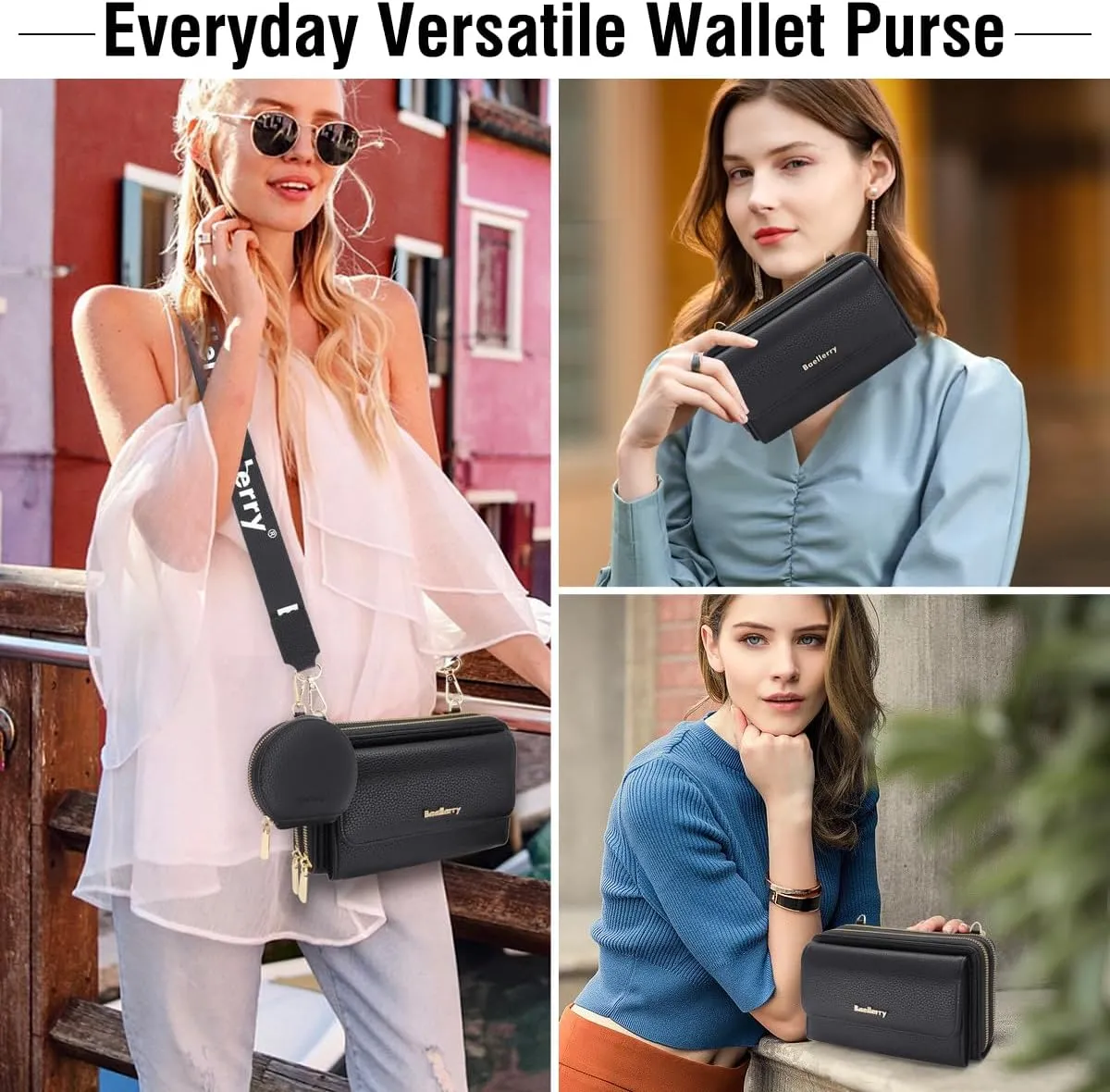 Crossbody Bag for Women Small Shoulder Handbag Leather Cell Phone Purse Wristlet Clutch Wallet with Card Slots