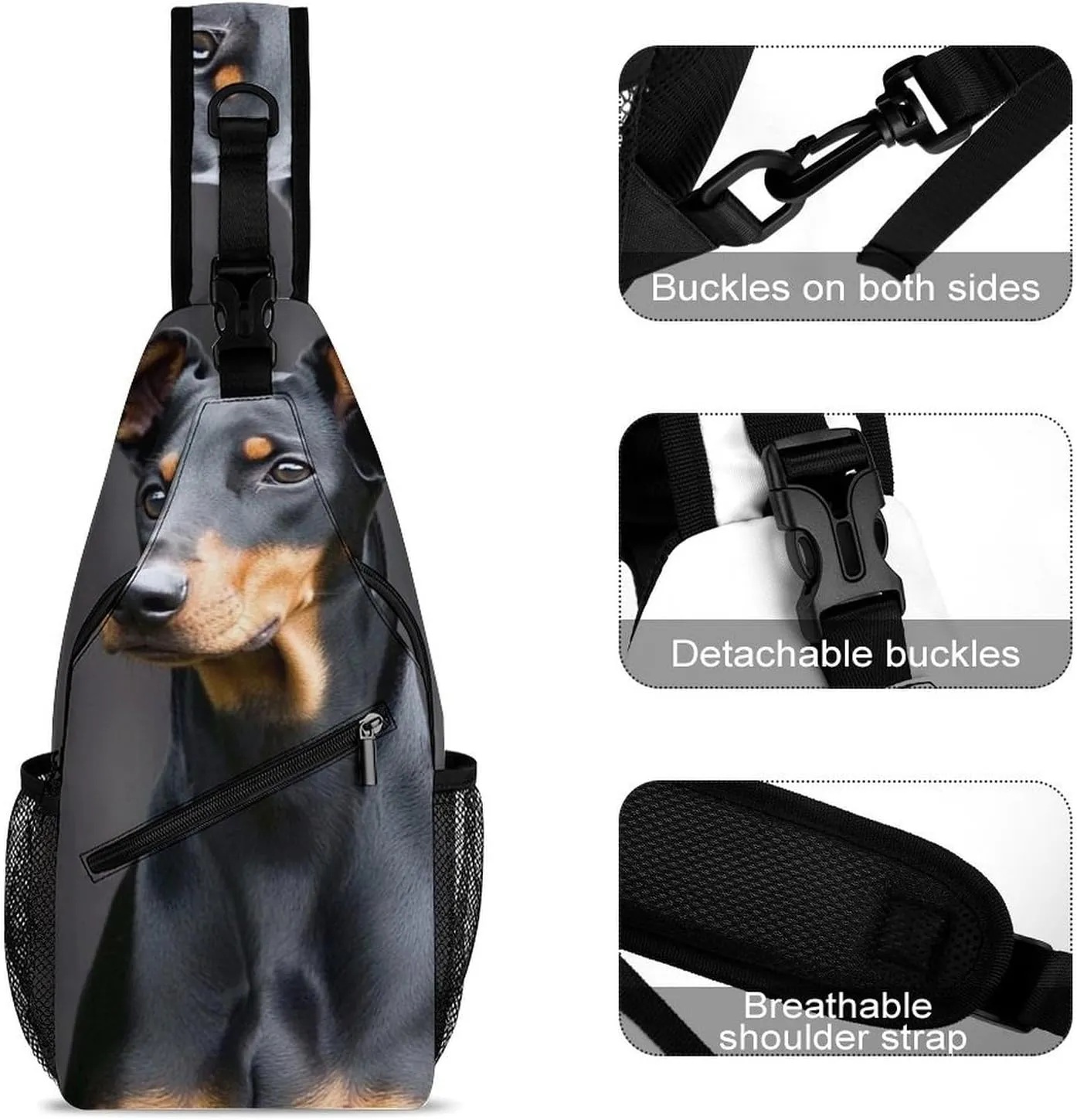 Crossbody Bags for Men, Travel Casual Sling Backpack German Doberman Pinscher Gym Chest Bag Large Capacity Shoulder Backpack for Sport