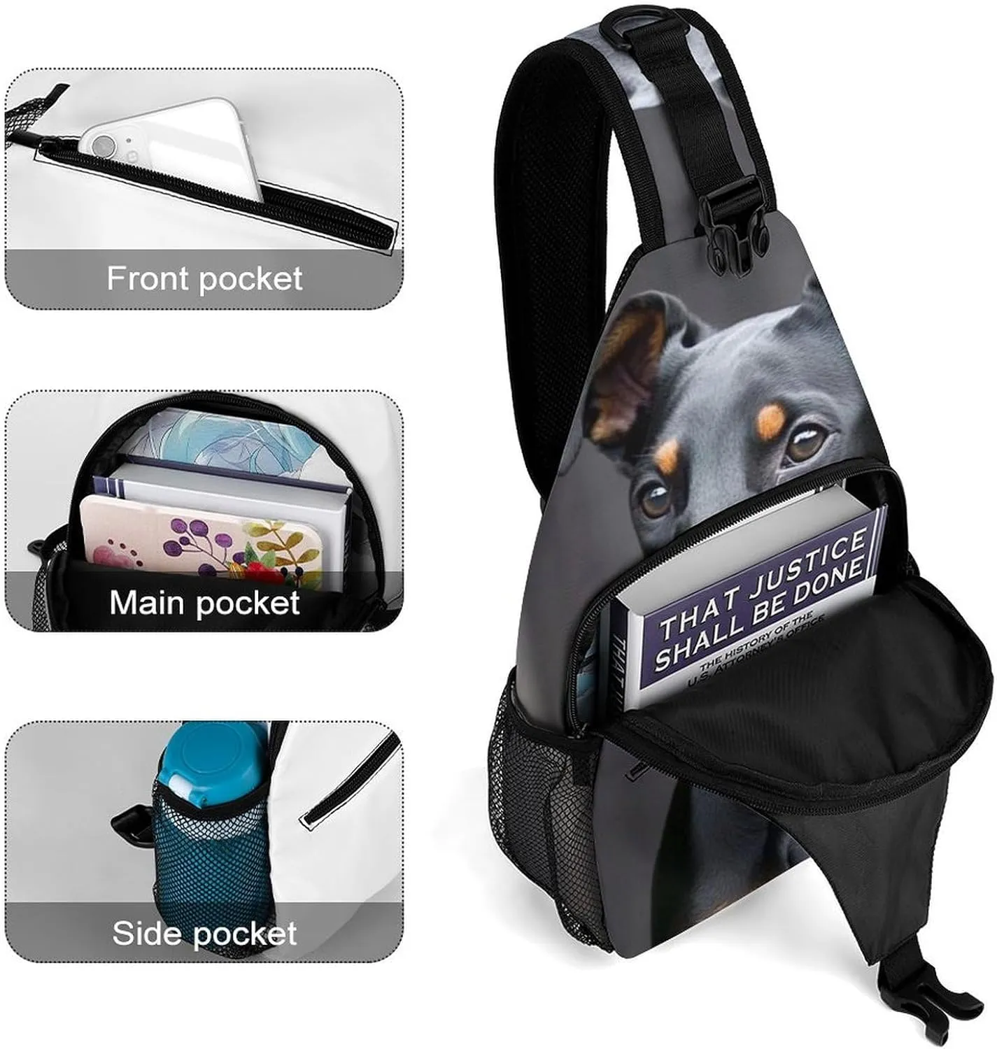 Crossbody Bags for Men, Travel Casual Sling Backpack German Doberman Pinscher Gym Chest Bag Large Capacity Shoulder Backpack for Sport