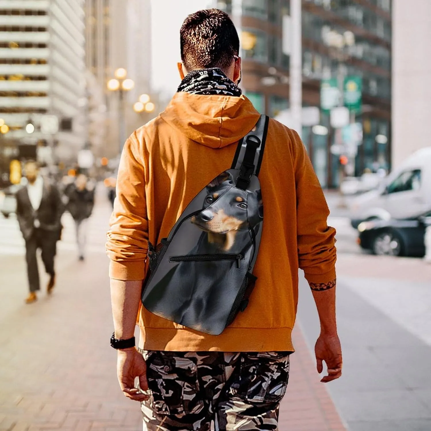 Crossbody Bags for Men, Travel Casual Sling Backpack German Doberman Pinscher Gym Chest Bag Large Capacity Shoulder Backpack for Sport