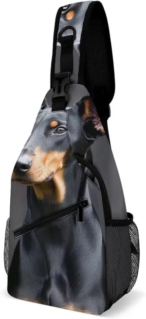 Crossbody Bags for Men, Travel Casual Sling Backpack German Doberman Pinscher Gym Chest Bag Large Capacity Shoulder Backpack for Sport