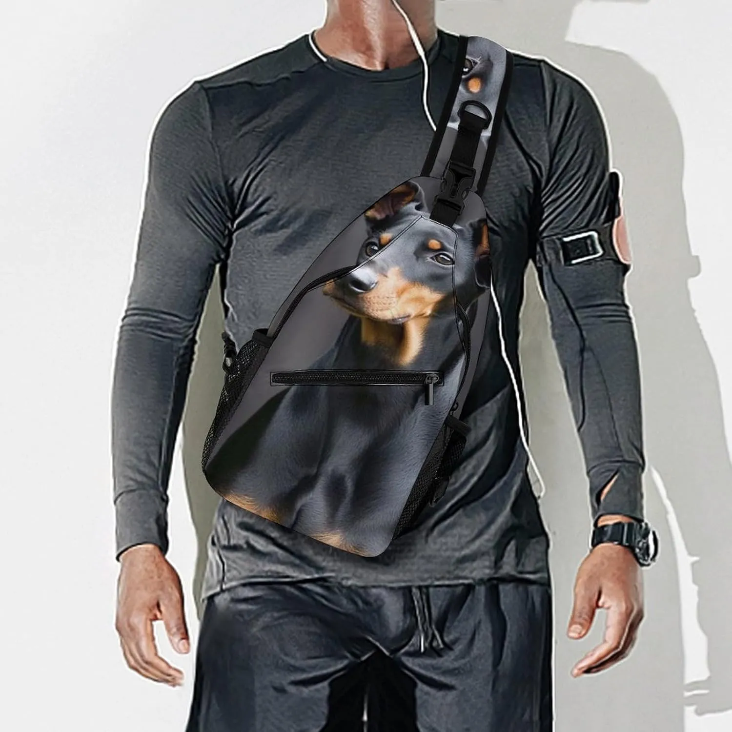 Crossbody Bags for Men, Travel Casual Sling Backpack German Doberman Pinscher Gym Chest Bag Large Capacity Shoulder Backpack for Sport