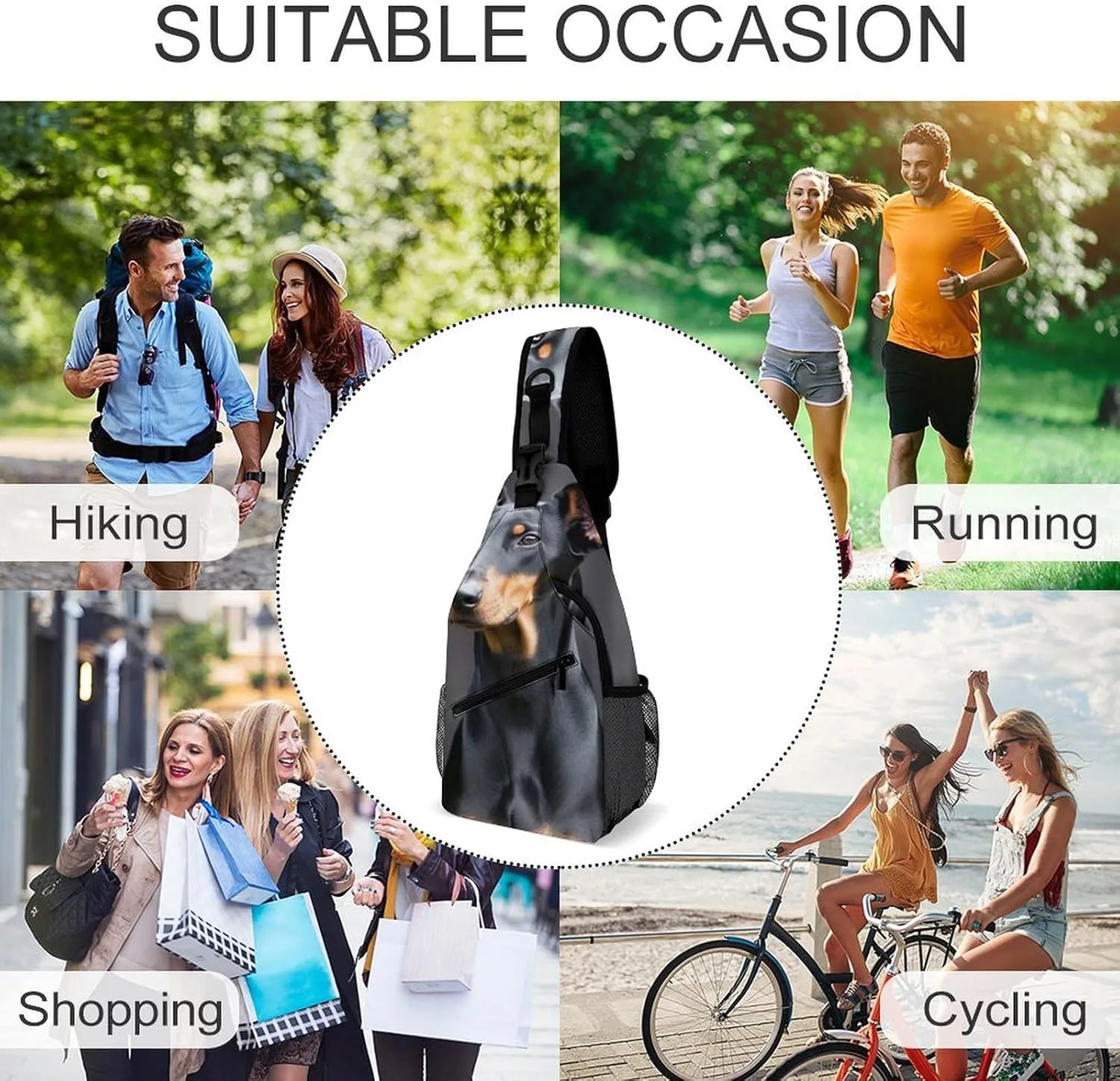 Crossbody Bags for Men, Travel Casual Sling Backpack German Doberman Pinscher Gym Chest Bag Large Capacity Shoulder Backpack for Sport