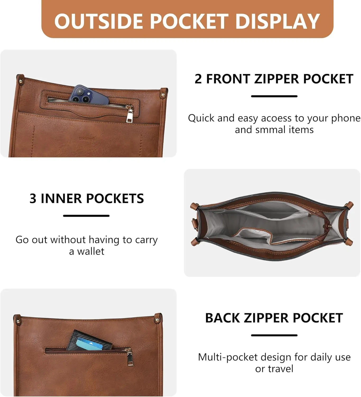 Crossbody Bags for Women 7-Pockets Purses for Women Vegan Leather Hobo Bag Shoulder Bag Handbags with Ajustable Strap