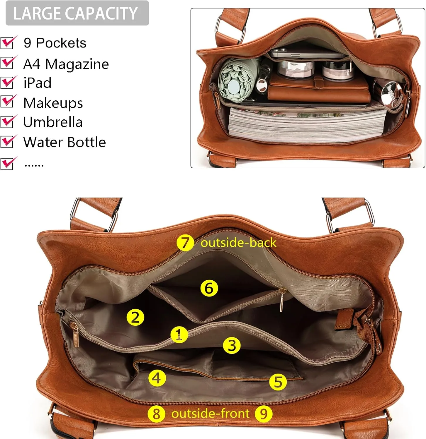 Crossbody Bags for Women Large Hobo Purse PU Leather Shoulder Handbag Ladies Tote Wallet Set 2PCS