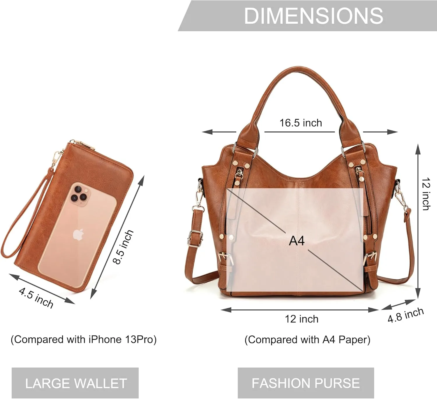 Crossbody Bags for Women Large Hobo Purse PU Leather Shoulder Handbag Ladies Tote Wallet Set 2PCS