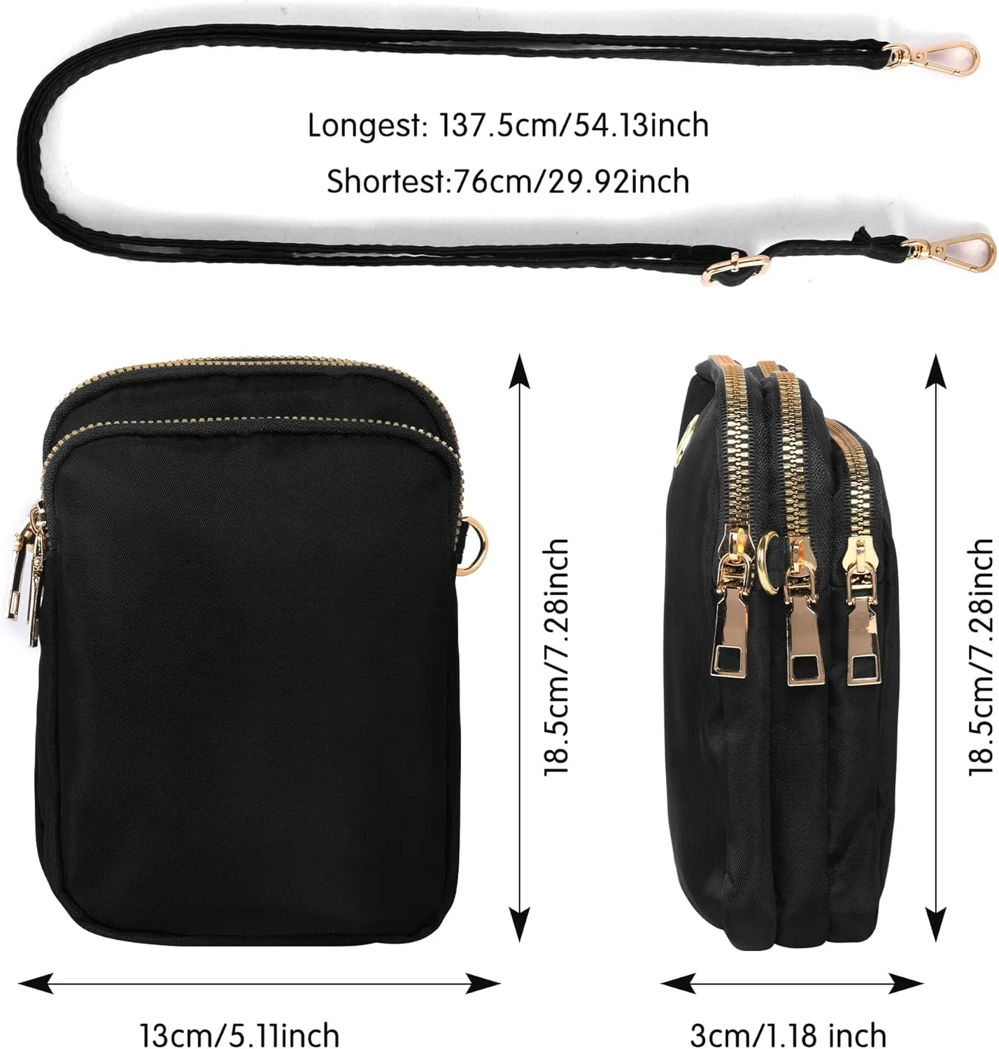 Crossbody Bags for Women, Small Crossbody Phone Bag with Adjustable Strap, 3 Layers Zipper Purse Wallet for Women and Ladies