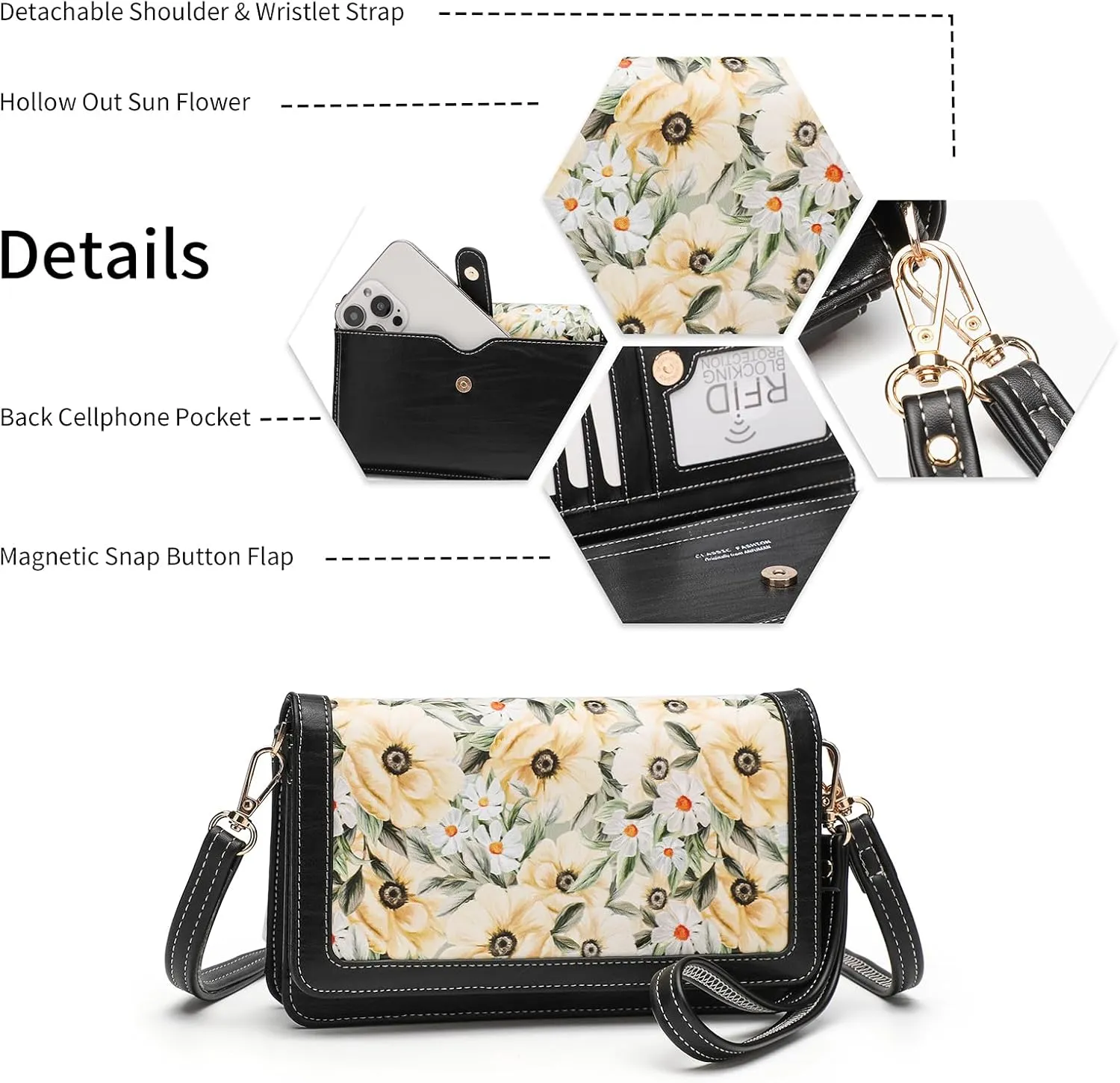 Crossbody Bags For Women Wristlet Wallet Phone Purse Shoulder handbags Multi-Function Small RFID Clutch Card Holder…