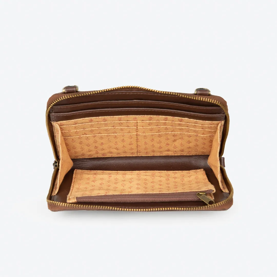 Crossbody Leather Wallet - Brown