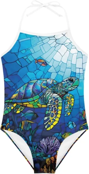 Cumagical Kids One Piece Swimwear UV Resistant Fabric Quick Dry Athletic Training Swim Suit for Girls Summer Beach Pool Party