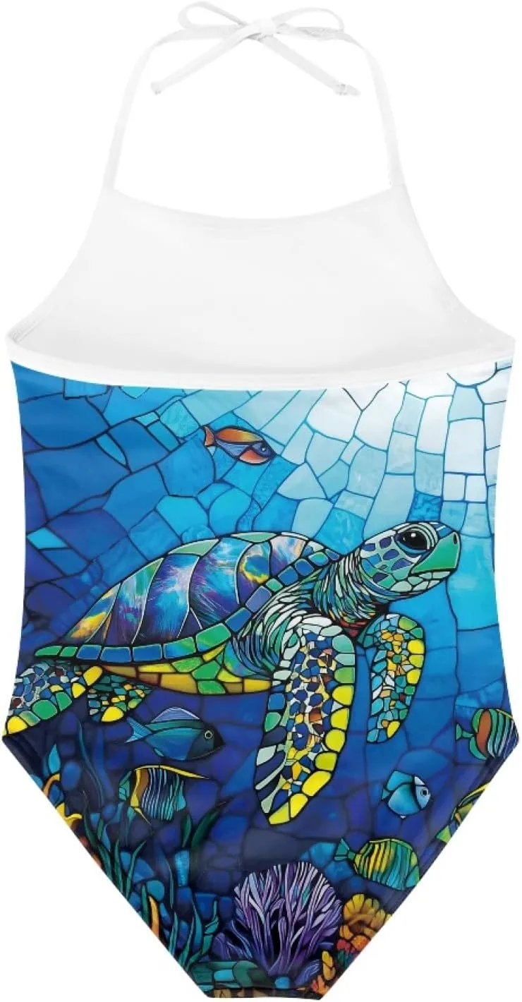 Cumagical Kids One Piece Swimwear UV Resistant Fabric Quick Dry Athletic Training Swim Suit for Girls Summer Beach Pool Party