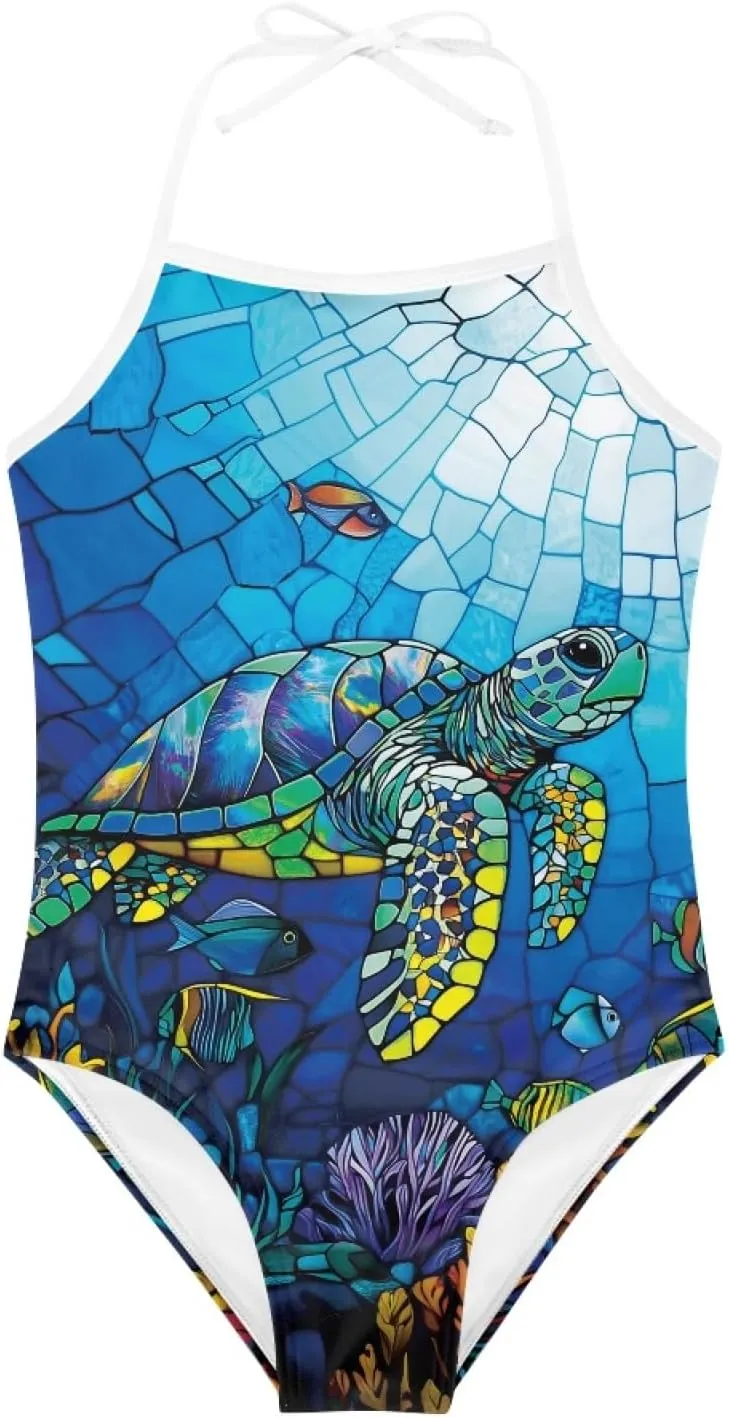 Cumagical Kids One Piece Swimwear UV Resistant Fabric Quick Dry Athletic Training Swim Suit for Girls Summer Beach Pool Party