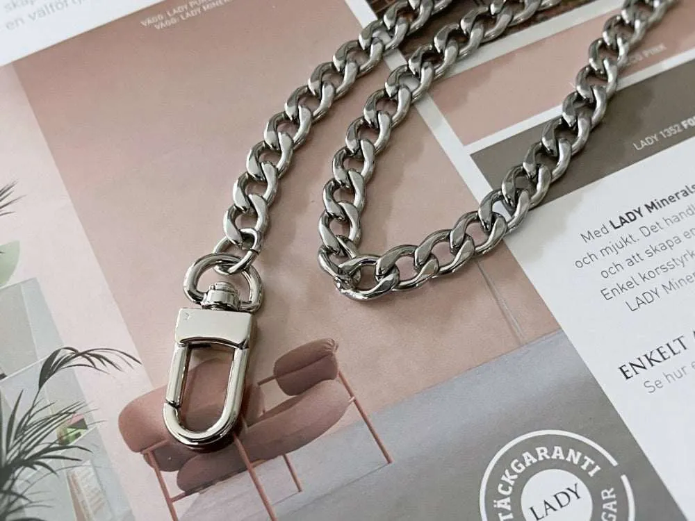 Curb Silver Chain for Bag, Luxury Stainless Steel Chain