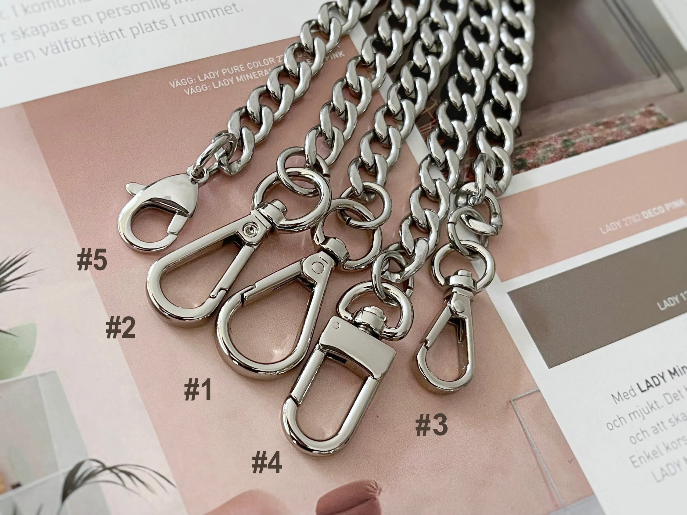 Curb Silver Chain for Bag, Luxury Stainless Steel Chain