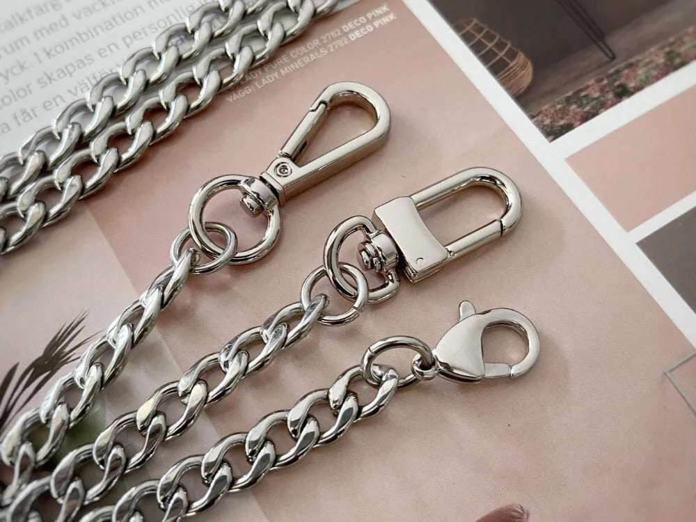 Curb Silver Chain for Bag, Luxury Stainless Steel Chain