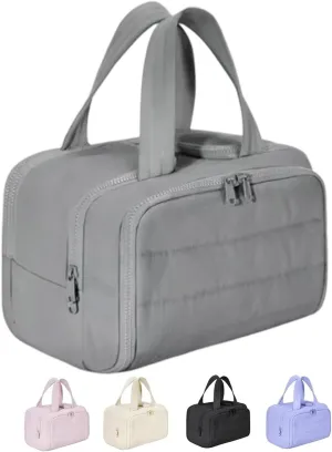 Curetoaway Travel Cosmetic Bag, Waterproof Portable Large Capacity Wide-Open Travel Cosmetic Bag, Cosmetic Bags For Women With Divider And Handle (Grey)